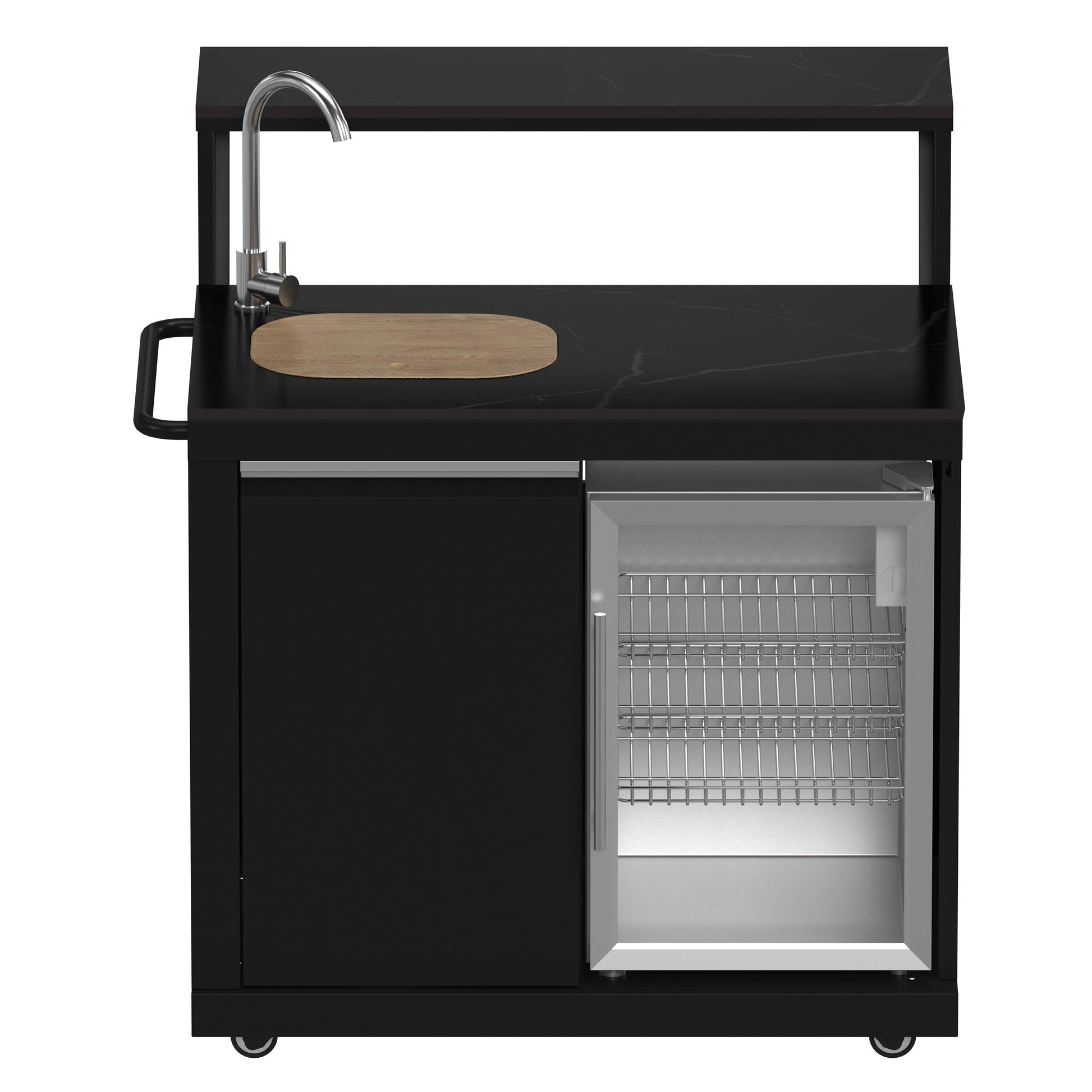 Forno FODKT2568BLK Forno All Aperto 99,600 Btu Outdoor Kitchen, 5 Burners, Infrared Burners, Side Burner, Black Sintered Stone Countertops, Gas Pizza Oven, Sink Module, Bar & Beverage Center