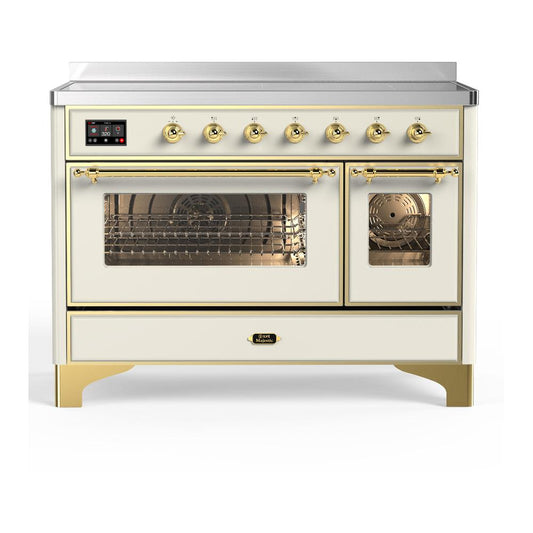 Ilve UMIB48NR3AWG Ilve Umib48Nr3Awg Majestic Iii 48 Inch Induction Range With 6 Elements, 5.02 Cu. Ft. Total Oven Capacity (Triple Glass Door, Antique White, Brass)