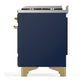 Ilve UM60FSQNR3MBG Ilve Um60Fsqnr3Mbg Majestic Iii 60 Inch Dual Fuel Range With 7 Burners, Griddle And French Top, Dual Function Burner With Up To 25,000 Btu (Natural Gas, Solid Door, Midnight Blue, Brass)