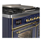 Ilve UMD40FNR3MBGLP Ilve Umd40Fnr3Mbglp Majestic Iii 40 Inch Dual Fuel Range With 6 Burners And Griddle, Dual Function Burner Up To 25,000 Btu (Liquid Propane, Triple Glass Door, Midnight Blue, Brass)