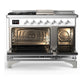 Ilve UM48FSNR3WHC Ilve Um48Fsnr3Whc Majestic Iii 48 Inch Dual Fuel Range With 5 Black Brass Burners, Griddle And French Top, Dual Function Burner Up To 25,000 Btu (Natural Gas, Triple Glass Door, White, Chrome)