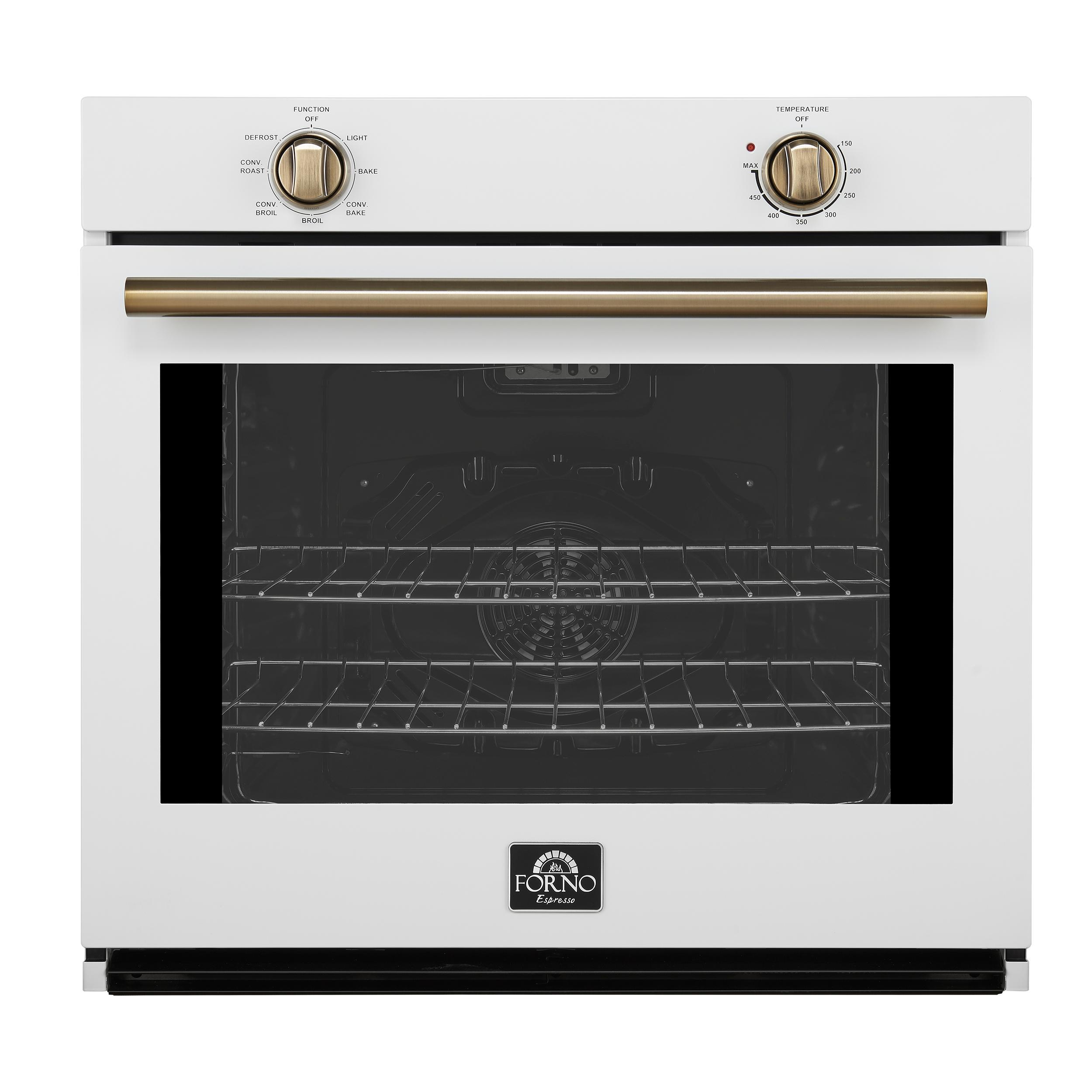Forno FBOEL137030WHT Forno Vomero 30-Inch Wall Oven, White, 5 Cu.Ft Capacity, 3550 Watts Convection, Mechanical Controls, Manuel Steam Clean