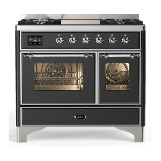 Ilve UMD40FNR3MGC Ilve Umd40Fnr3Mgc Majestic Iii 40 Inch Dual Fuel Range With 6 Burners And Griddle, Dual Function Burner Up To 25,000 Btu (Natural Gas, Triple Glass Door, Graphite Matte, Chrome)