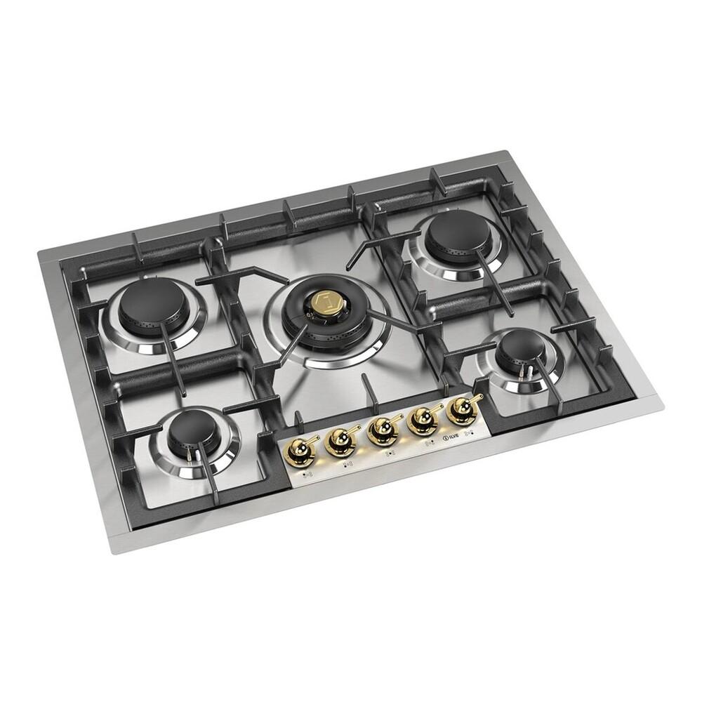 Ilve UHCPT75NSSGLP Ilve Uhcpt75Nssglp Nostalgie Ii 30 Inch Built-In Gas Cooktop With 5 Burners, In Stainless Steel (Liquid Propane, Brass)