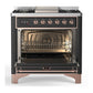 Ilve UM36FNR3MGPLP Ilve Um36Fnr3Mgplp Majestic Iii 36 Inch Dual Fuel Range With 6 Black Brass Burners And Griddle, Dual Function Burner Up To 25,000 Btu (Triple Glass Door, Graphite Matte, Copper, Liquid Propane)