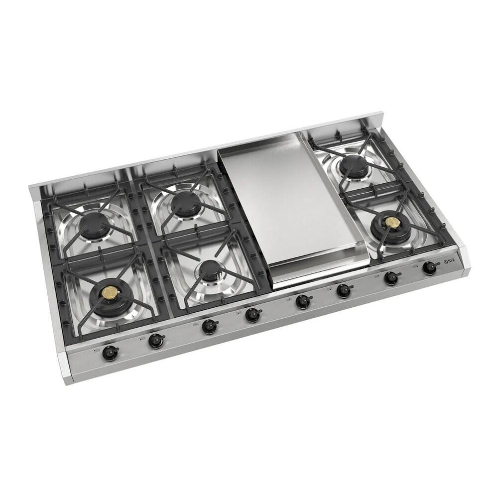 Ilve UHCP1265FNSSBLP Ilve Uhcp1265Fnssblp Nostalgie Ii 48 Inch Gas Cooktop With 8 Burners, Griddle, In Stainless Steel (Liquid Propane, Burnished)