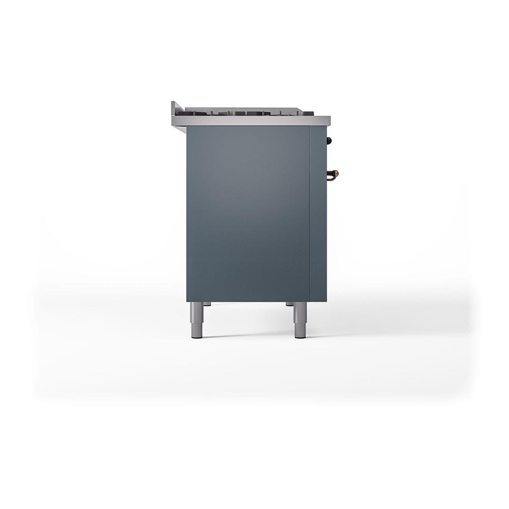 Ilve UN48FQNMPBGBLP Ilve Un48Fqnmpbgblp Nostalgie Ii Noblesse 48" Dual Fuel Range (8 Sealed Burners + Griddle, Liquid Propane, Solid Door, Blue Grey, Burnished)