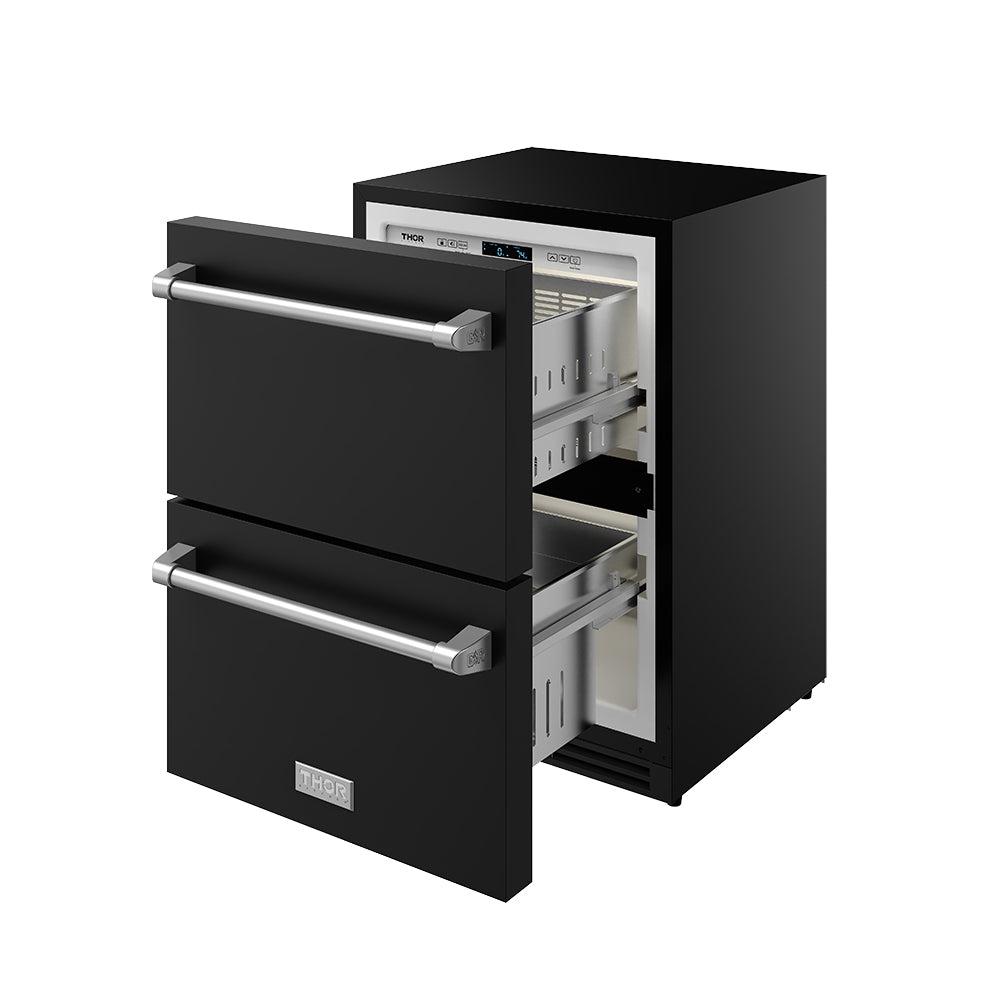 Thor Kitchen RF24UBSS 24 Inch Undercounter Built-In Or Freestanding Drawer Refrigerator - Black/Stainless Steel Gordon Ramsay Series