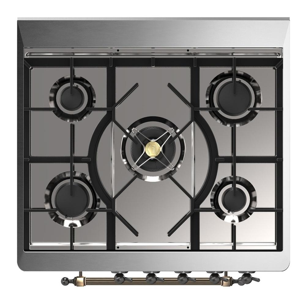 Ilve UM30QNR3BUBLP Ilve Um30Qnr3Bublp Majestic Iii 30 Inch Dual Fuel Range With 5 Black Brass Burners, Dual Function Burner Up To 25,000 Btu (Liquid Propane, Solid Door, Burgundy, Burnished)
