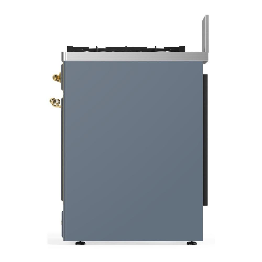 Ilve UM30QNR3BGG Ilve Um30Qnr3Bgg Majestic Iii 30 Inch Dual Fuel Range With 5 Black Brass Burners, Dual Function Burner Up To 25,000 Btu (Natural Gas, Solid Door, Blue Grey, Brass)