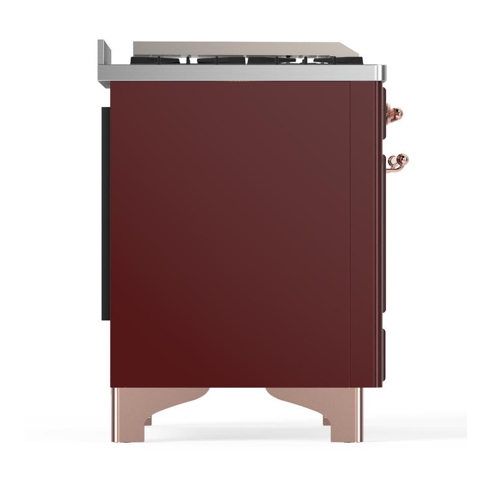 Ilve UM48FQNR3BUPLP Ilve Um48Fqnr3Buplp Majestic Iii 48 Inch Dual Fuel Range With 8 Burners And Griddle, Dual Function Burner Up To 25,000 Btu (Liquid Propane, Solid Door, Burgundy, Copper)