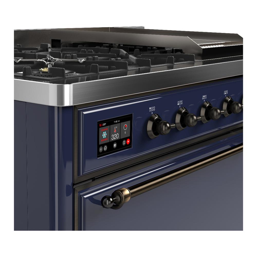 Ilve UM48FQNR3MBBLP Ilve Um48Fqnr3Mbblp Majestic Iii 48 Inch Dual Fuel Range With 8 Burners And Griddle, Dual Function Burner Up To 25,000 Btu (Liquid Propane, Solid Door, Midnight Blue, Burnished)