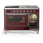 Ilve UM48FSNR3BUCLP Ilve Um48Fsnr3Buclp Majestic Iii 48 Inch Dual Fuel Range With 5 Black Brass Burners, Griddle And French Top, Dual Function Burner Up To 25,000 Btu (Liquid Propane, Triple Glass Door, Burgundy, Chrome)