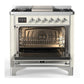 Ilve UM36FNR3AWCLP Ilve Um36Fnr3Awclp Majestic Iii 36 Inch Dual Fuel Range With 6 Black Brass Burners And Griddle, Dual Function Burner Up To 25,000 Btu (Triple Glass Door, Antique White, Chrome, Liquid Propane)
