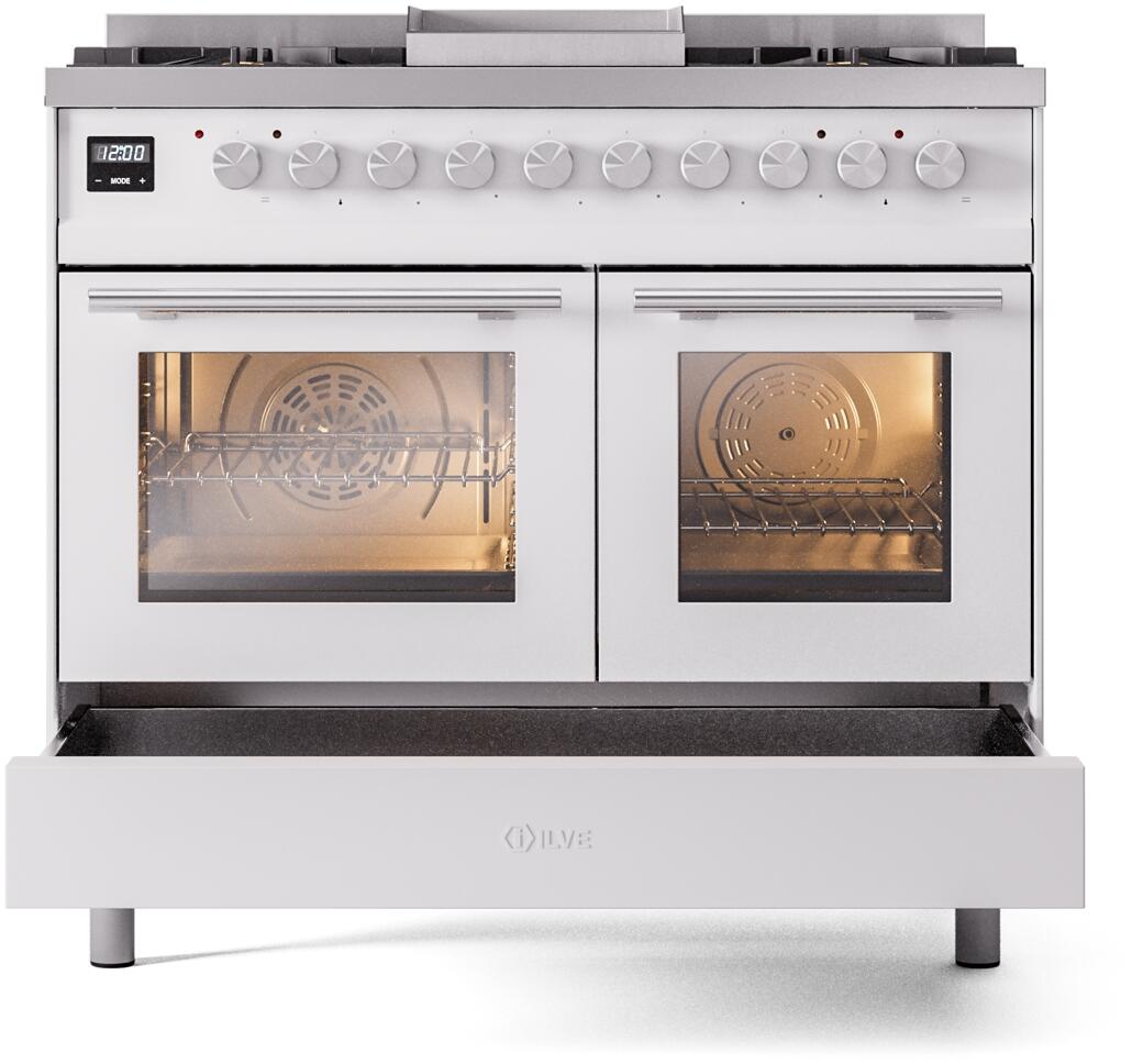 Ilve UPD40FWMPWHLP Professional Plus Ii 40 Inch Dual Fuel Liquid Propane Freestanding Range In White With Trim