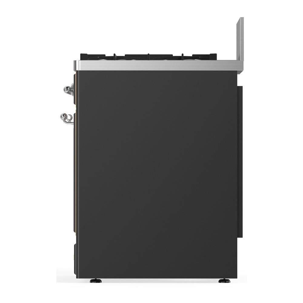 Ilve UM30QNR3MGCLP Ilve Um30Qnr3Mgclp Majestic Iii 30 Inch Dual Fuel Range With 5 Black Brass Burners, Dual Function Burner Up To 25,000 Btu (Liquid Propane, Solid Door, Graphite Matte, Chrome)