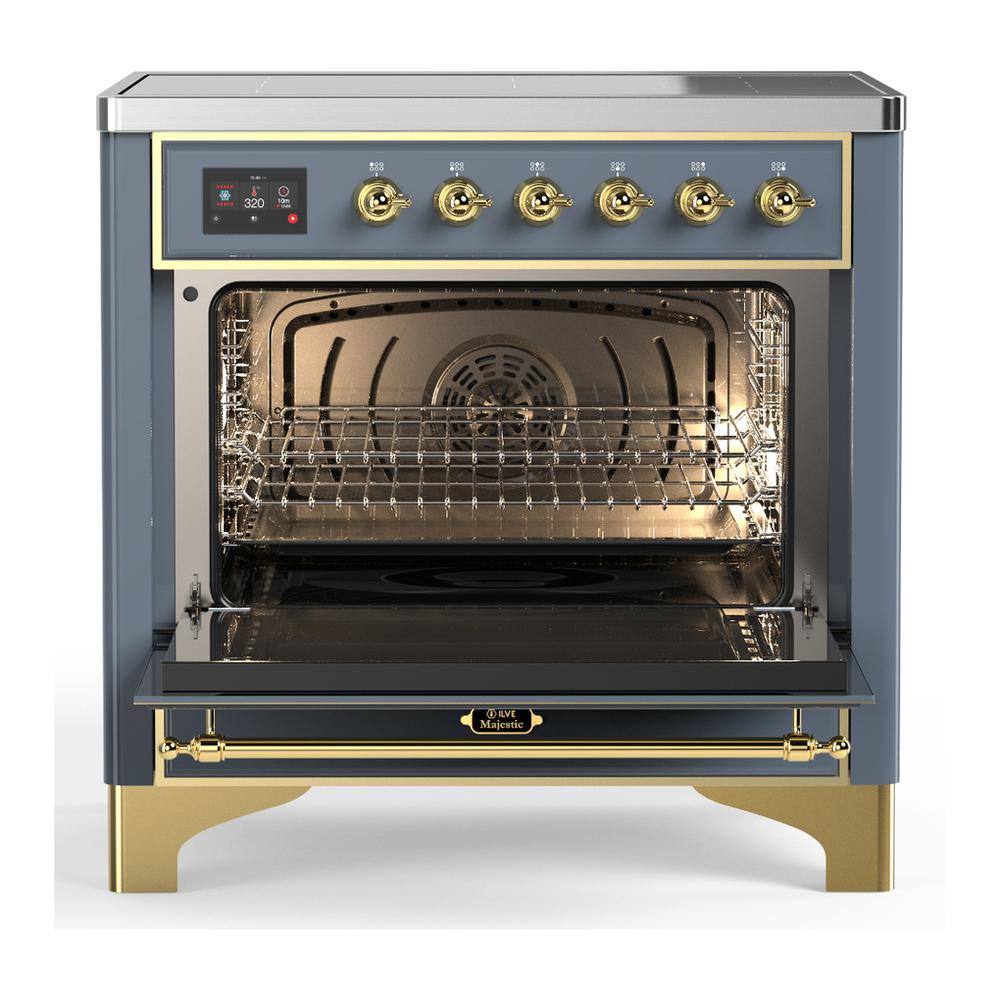 Ilve UMIB36NR3BGG Ilve Umib36Nr3Bgg Majestic Iii 36 Inch Induction Range With 6 Elements, 3.5 Cu. Ft. Total Oven Capacity (Triple Glass Door, Blue Grey, Brass)