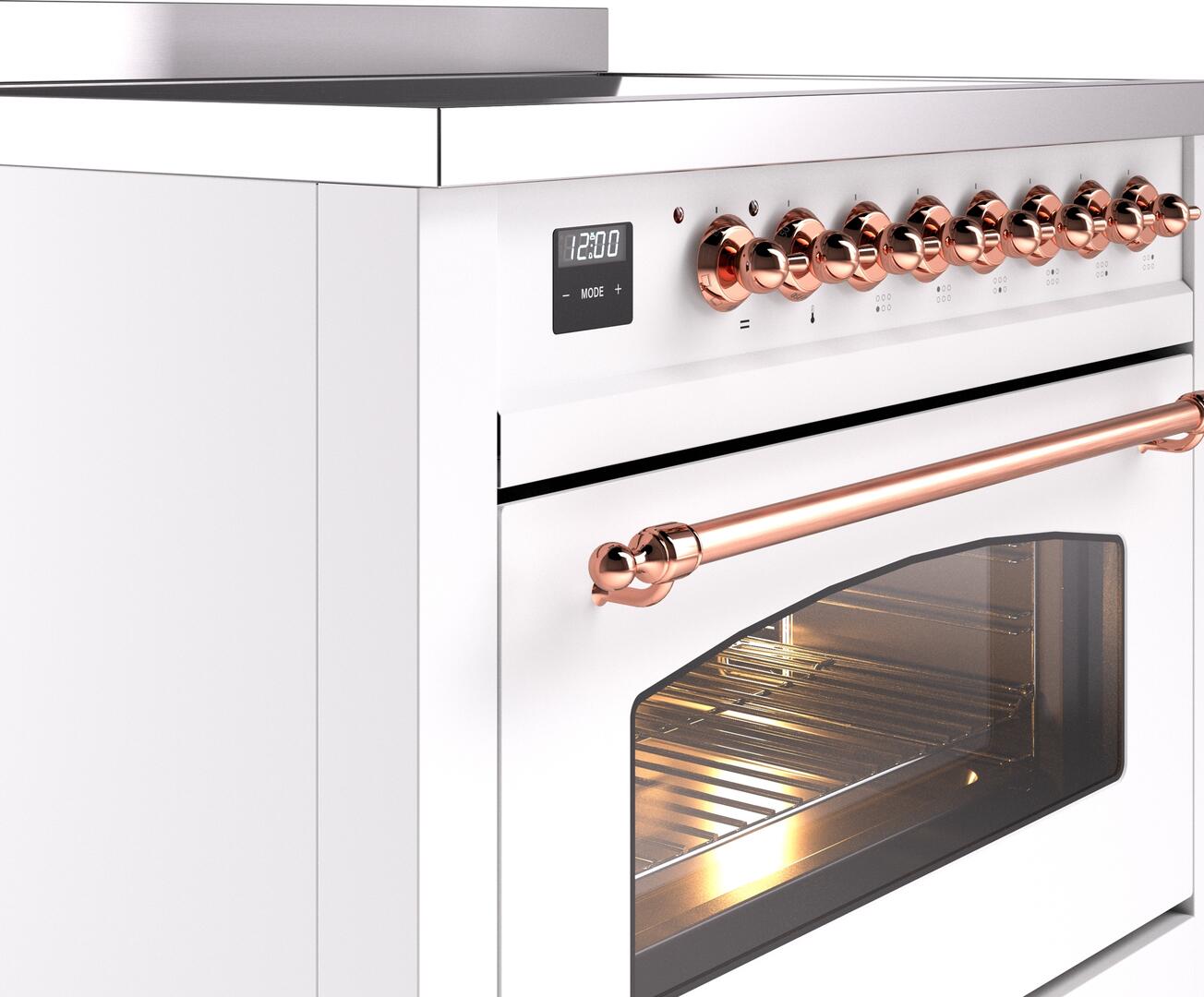 Ilve UPI366NMPWHP Nostalgie Ii 36 Inch Electric Freestanding Range In White With Copper Trim