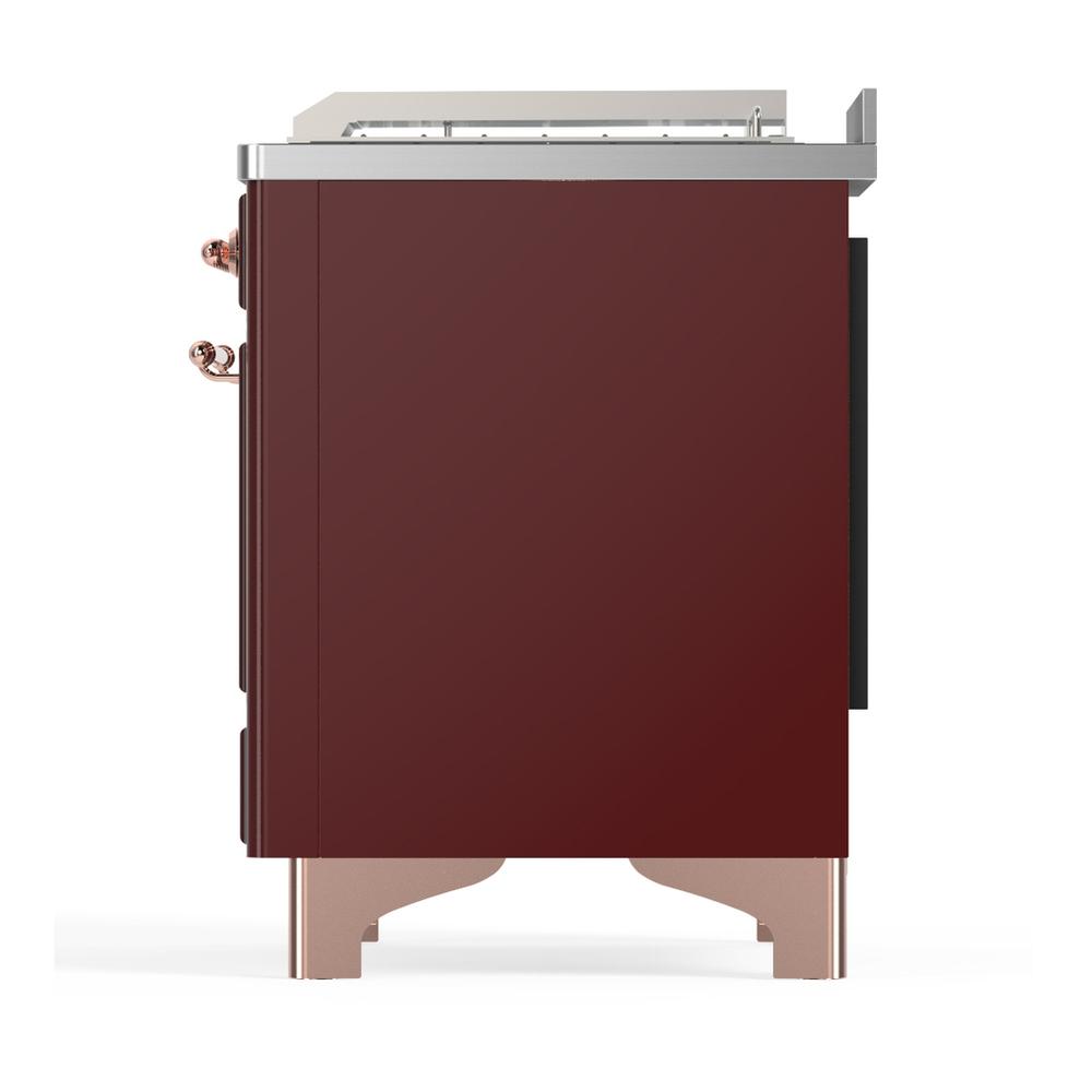 Ilve UM48FSQNR3BUPLP Ilve Um48Fsqnr3Buplp Majestic Iii 48 Inch Dual Fuel Range With 5 Black Brass Burners, Griddle And French Top, Dual Function Burner Up To 25,000 Btu (Liquid Propane, Solid Door, Burgundy, Copper)