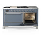 Ilve UM60FSQNR3BGCLP Ilve Um60Fsqnr3Bgclp Majestic Iii 60 Inch Dual Fuel Range With 7 Burners, Griddle And French Top, Dual Function Burner With Up To 25,000 Btu (Liquid Propane, Solid Door, Blue Grey, Chrome)