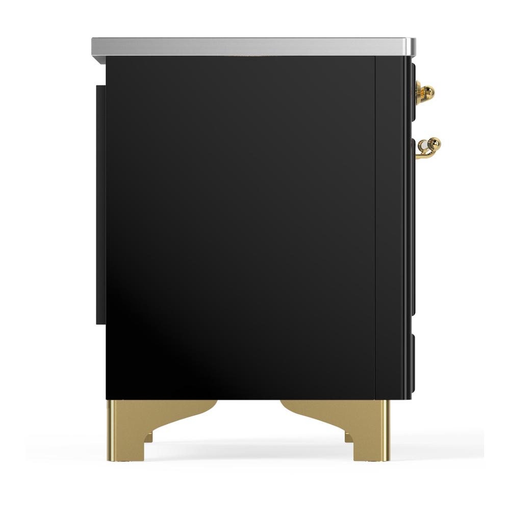 Ilve UMDIB40QNR3BKG Ilve Umdib40Qnr3Bkg Majestic Iii 40 Inch Induction Range With 6 Elements, 3.82 Cu. Ft. Total Oven Capacity (Solid Door, Glossy Black, Brass)