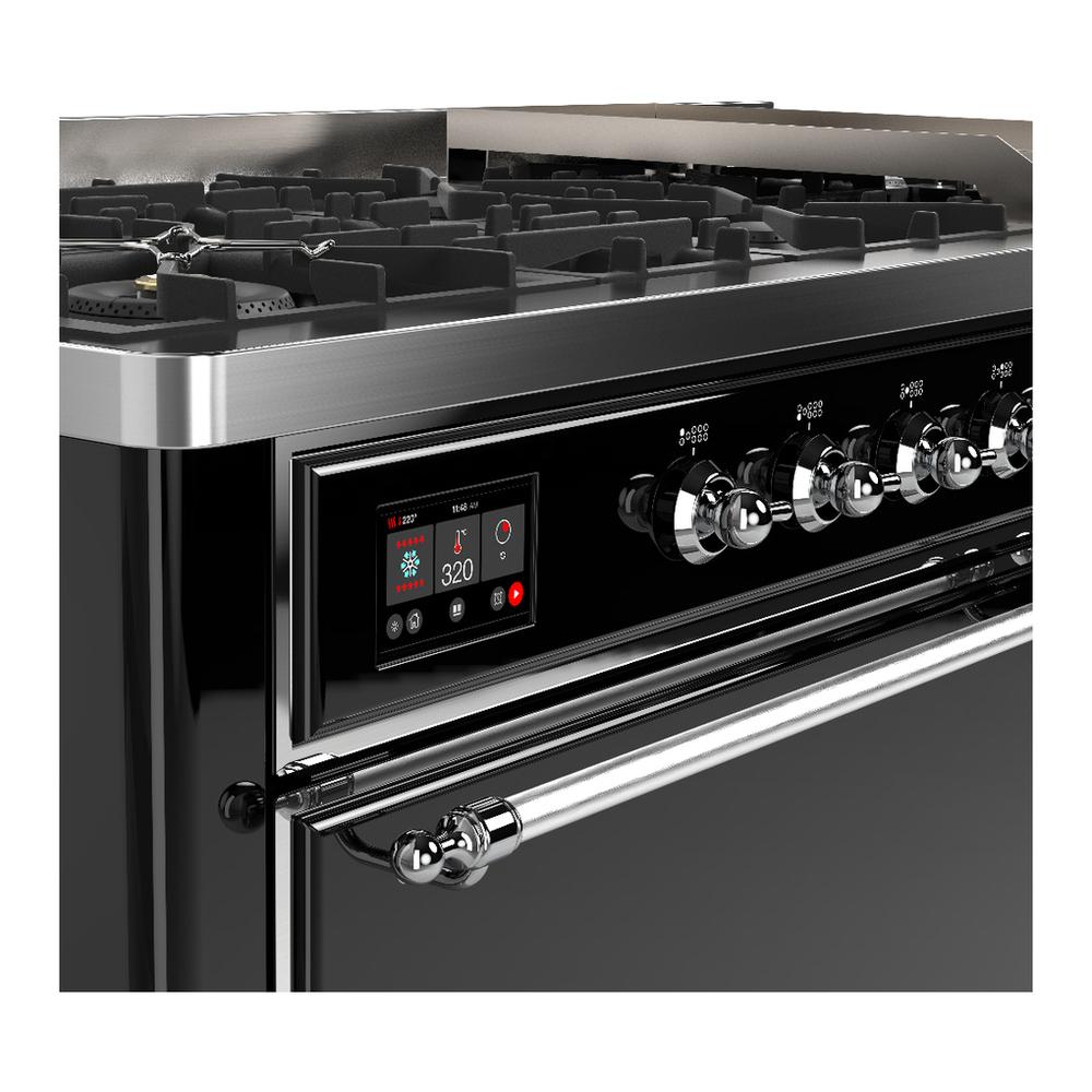 Ilve UM60FQNR3BKCLP Ilve Um60Fqnr3Bkclp Majestic Iii 60 Inch Dual Fuel Range With 9 Burners And Griddle, Dual Function Burner Up To 25,000 Btu (Liquid Propane, Solid Door, Glossy Black, Chrome)