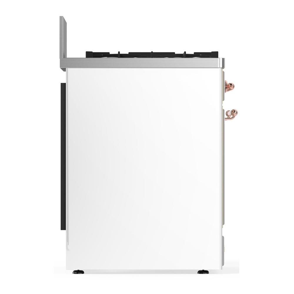 Ilve UM30QNR3WHPLP Ilve Um30Qnr3Whplp Majestic Iii 30 Inch Dual Fuel Range With 5 Black Brass Burners, Dual Function Burner Up To 25,000 Btu (Liquid Propane, Solid Door, White, Copper)