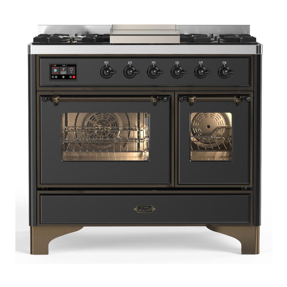 Ilve UMD40FNR3MGB Ilve Umd40Fnr3Mgb Majestic Iii 40 Inch Dual Fuel Range With 6 Burners And Griddle, Dual Function Burner Up To 25,000 Btu (Natural Gas, Triple Glass Door, Graphite Matte, Burnished)