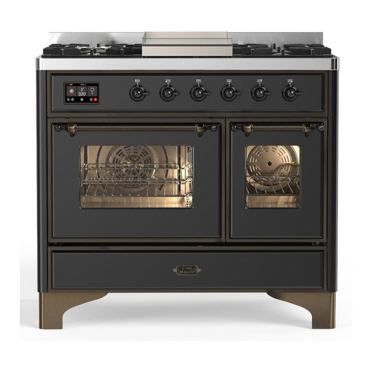 Ilve UMD40FNR3MGB Ilve Umd40Fnr3Mgb Majestic Iii 40 Inch Dual Fuel Range With 6 Burners And Griddle, Dual Function Burner Up To 25,000 Btu (Natural Gas, Triple Glass Door, Graphite Matte, Burnished)