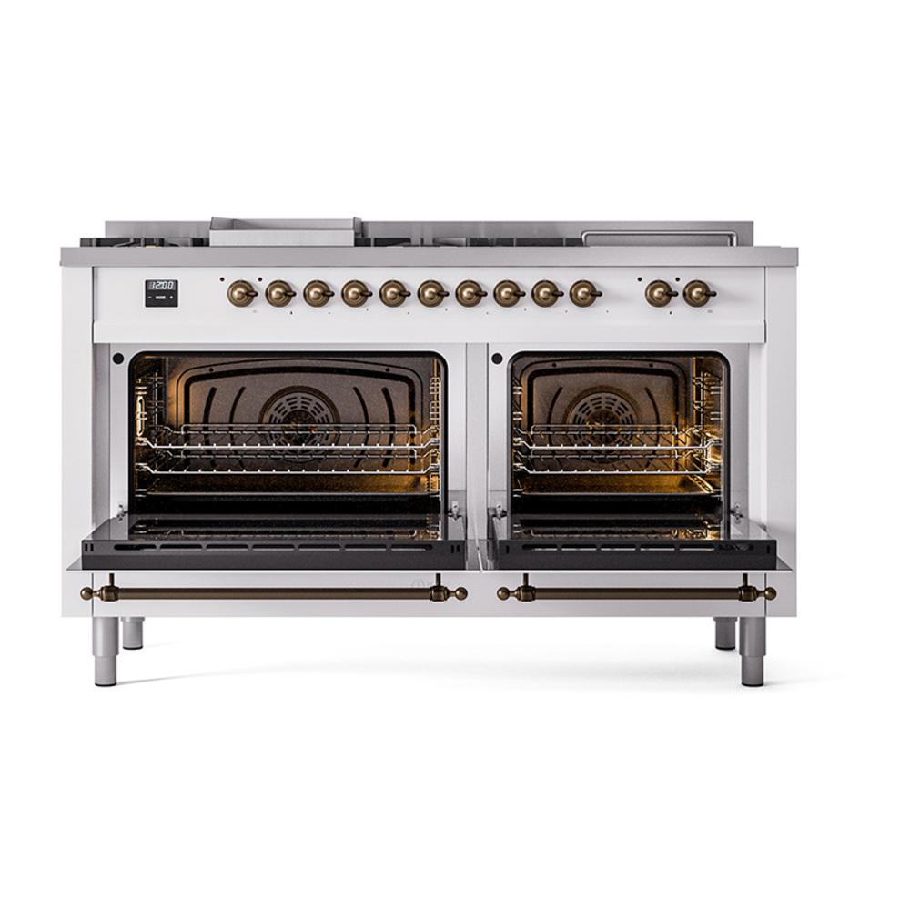 Ilve UN60FSNMPWHB Ilve Un60Fsnmpwhb Nostalgie Ii Noblesse 60" Dual Fuel Range (7 Sealed Burners + Griddle + French Top, Natural Gas, Triple Glass Door, White, Burnished)