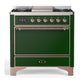 Ilve UM36FQNR3EGPLP Ilve Um36Fqnr3Egplp Majestic Iii 36 Inch Dual Fuel Range With 6 Black Brass Burners And Griddle, Dual Function Burner Up To 25,000 Btu (Solid Door, Emerald Green, Copper, Liquid Propane)