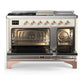 Ilve UM48FSQNR3AWPLP Ilve Um48Fsqnr3Awplp Majestic Iii 48 Inch Dual Fuel Range With 5 Black Brass Burners, Griddle And French Top, Dual Function Burner Up To 25,000 Btu (Liquid Propane, Solid Door, Antique White, Copper)