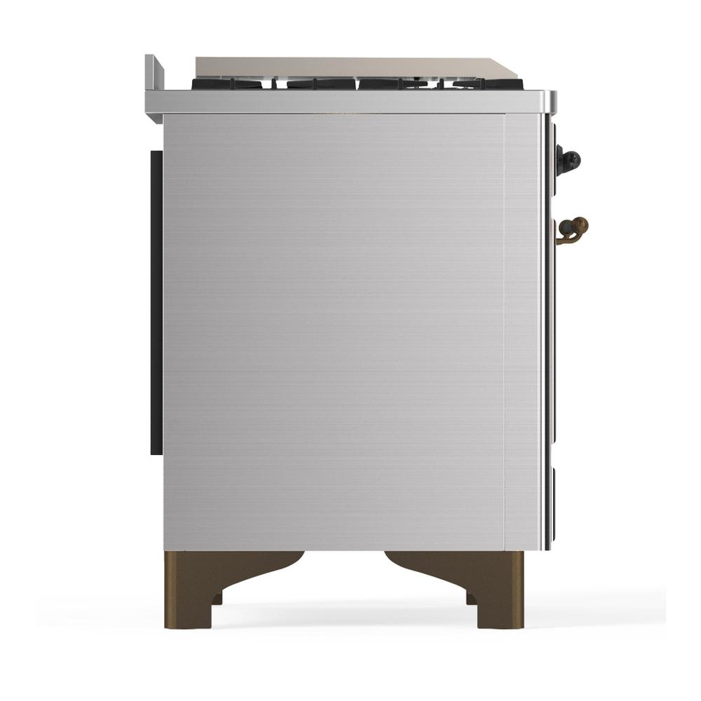Ilve UM48FSQNR3SSB Ilve Um48Fsqnr3Ssb Majestic Iii 48 Inch Dual Fuel Range With 5 Black Brass Burners, Griddle And French Top, Dual Function Burner Up To 25,000 Btu (Natural Gas, Solid Door, Stainless Steel, Burnished)