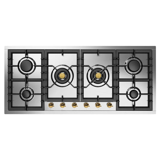 Ilve UHCPT125NSSG Ilve Uhcpt125Nssg Nostalgie Ii 48 Inch Built-In Gas Cooktop With Total Black Brass Burners, In Stainless Steel (6 Sealed Burners, Natural Gas)