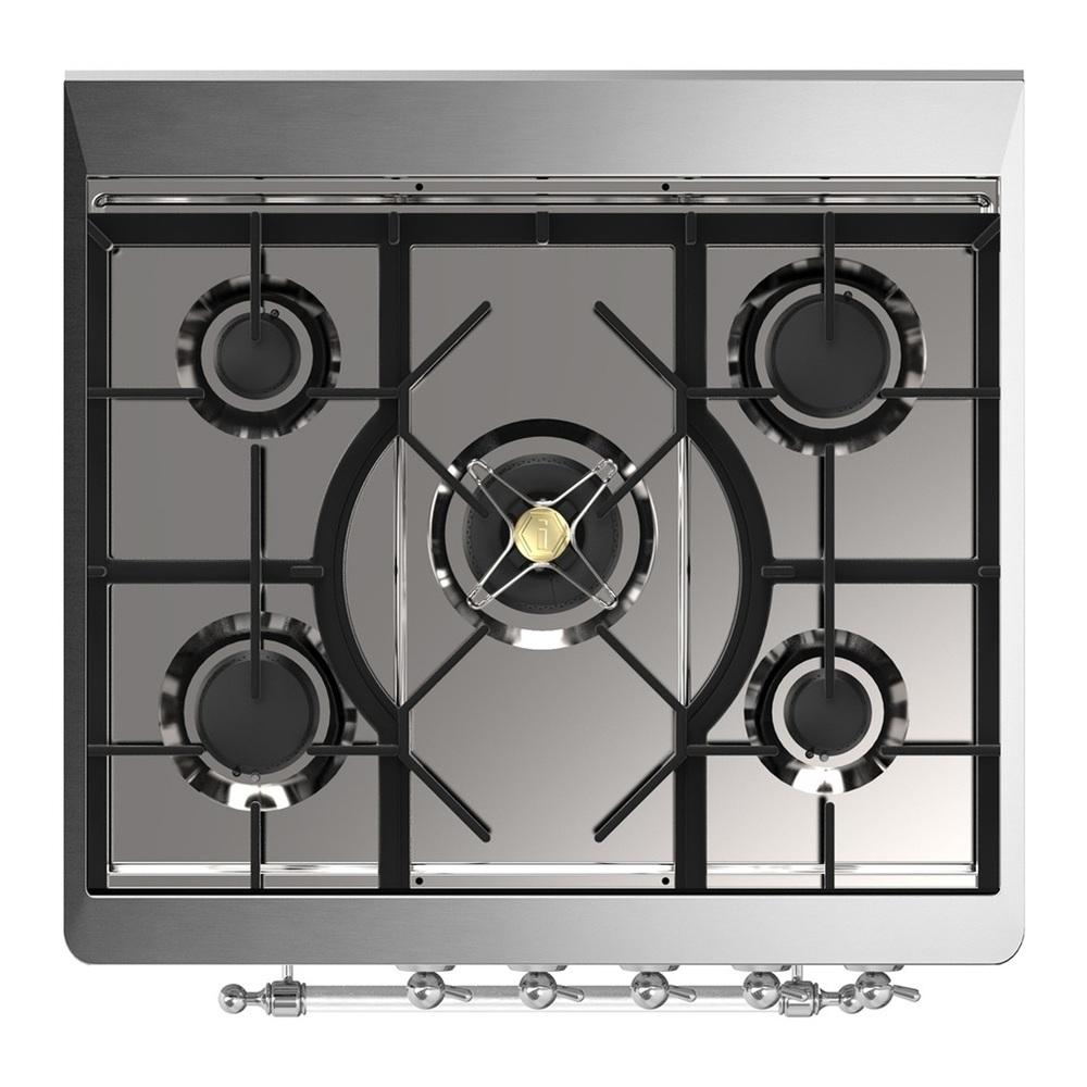 Ilve UM30NR3BKCLP Ilve Um30Nr3Bkclp Majestic Iii 30 Inch Dual Fuel Range With 5 Black Brass Burners, Dual Function Burner Up To 25,000 Btu (Liquid Propane, Triple Glass Door, Glossy Black, Chrome)