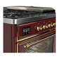 Ilve UM48FSNR3BUGLP Ilve Um48Fsnr3Buglp Majestic Iii 48 Inch Dual Fuel Range With 5 Black Brass Burners, Griddle And French Top, Dual Function Burner Up To 25,000 Btu (Liquid Propane, Triple Glass Door, Burgundy, Brass)