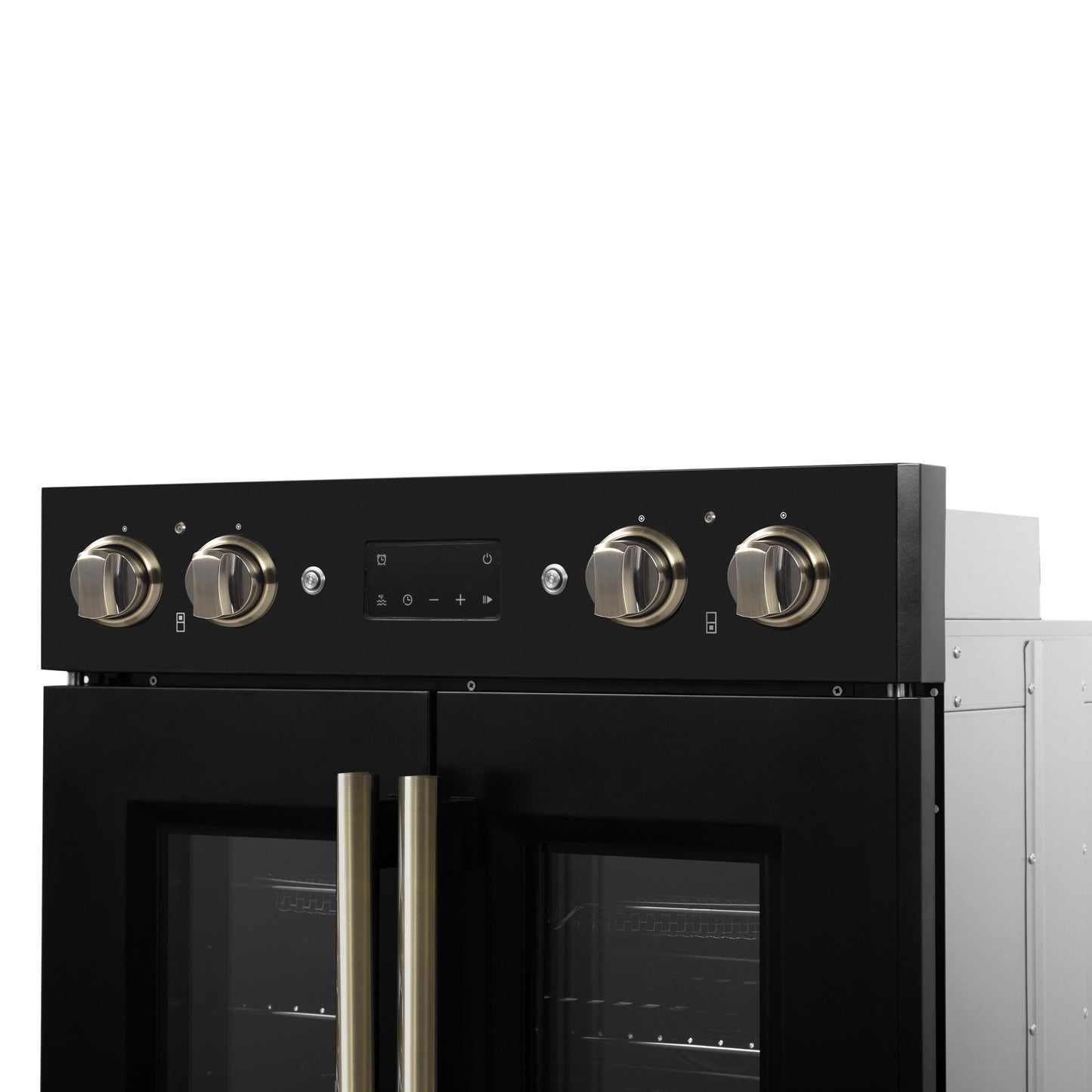 Forno FBOEL134030BLK Forno Asti 30-Inch Double Electric Wall Oven With Upper French Doors In Black & Antique Brass, 7.36 Cu. Ft. Dual True Convection, 7,200W, Air Fry, Sous Vide, Self-Clean