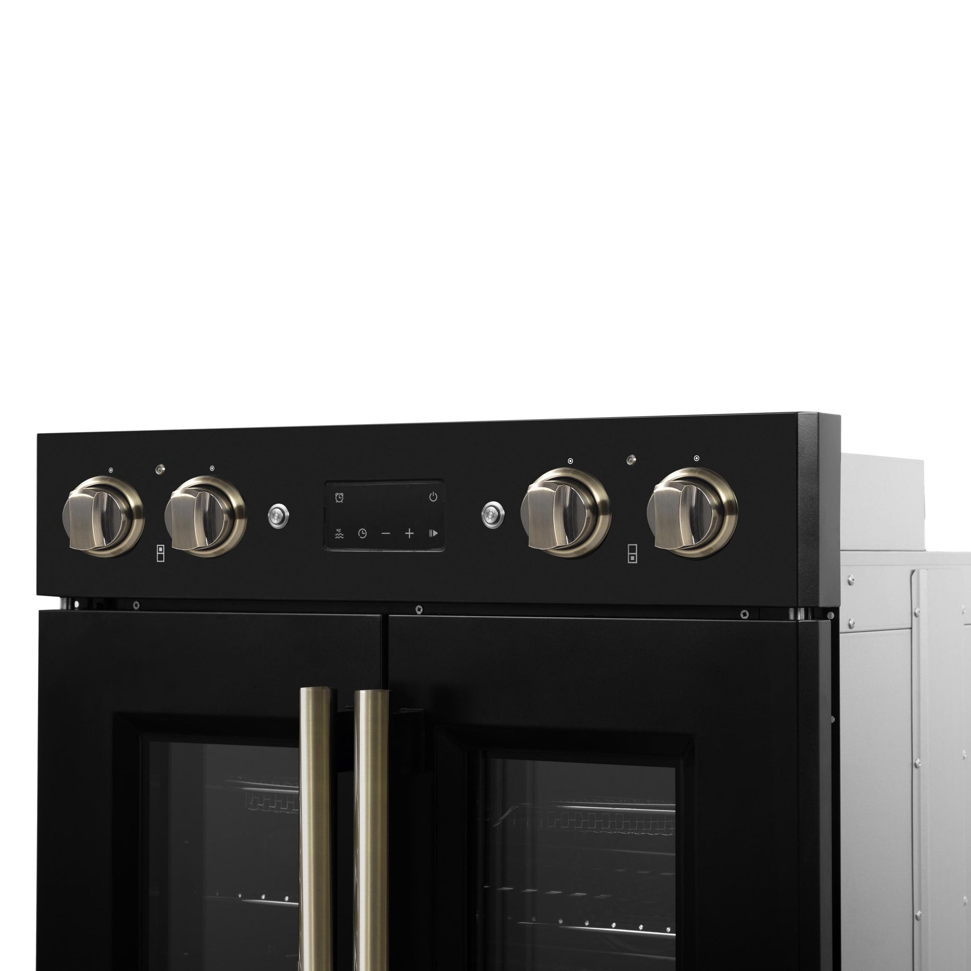 Forno FBOEL134030BLK Forno Asti 30-Inch Double Electric Wall Oven With Upper French Doors In Black & Antique Brass, 7.36 Cu. Ft. Dual True Convection, 7,200W, Air Fry, Sous Vide, Self-Clean