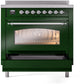Ilve UPI366NMPEGC Nostalgie Ii 36 Inch Electric Freestanding Range In Emerald Green With Chrome Trim