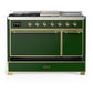 Ilve UM48FSQNR3EGG Ilve Um48Fsqnr3Egg Majestic Iii 48 Inch Dual Fuel Range With 5 Black Brass Burners, Griddle And French Top, Dual Function Burner Up To 25,000 Btu (Natural Gas, Solid Door, Emerald Green, Brass)