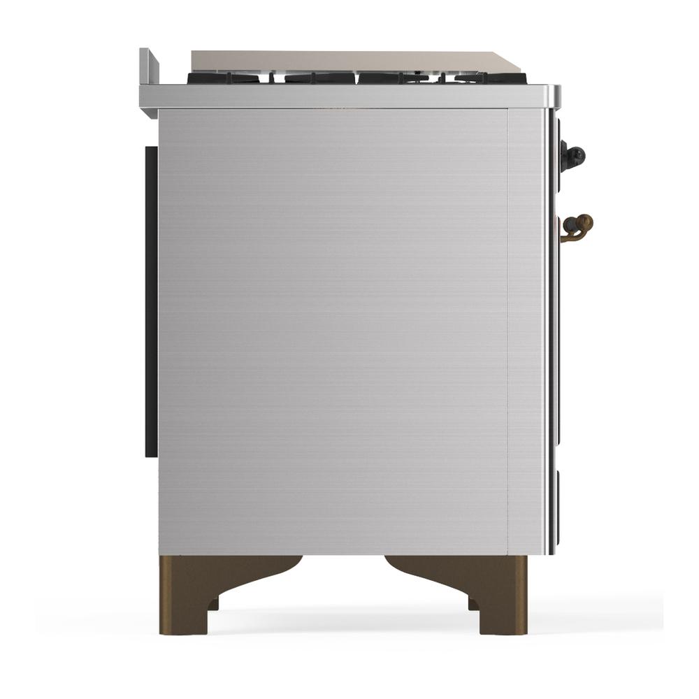 Ilve UM36FNR3SSBLP Ilve Um36Fnr3Ssblp Majestic Iii 36 Inch Dual Fuel Range With 6 Black Brass Burners And Griddle, Dual Function Burner Up To 25,000 Btu (Triple Glass Door, Stainless Steel, Burnished, Liquid Propane)