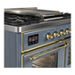 Ilve UMD40FNR3BGGLP Ilve Umd40Fnr3Bgglp Majestic Iii 40 Inch Dual Fuel Range With 6 Burners And Griddle, Dual Function Burner Up To 25,000 Btu (Liquid Propane, Triple Glass Door, Blue Grey, Brass)