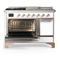 Ilve UM48FSQNR3WHPLP Ilve Um48Fsqnr3Whplp Majestic Iii 48 Inch Dual Fuel Range With 5 Black Brass Burners, Griddle And French Top, Dual Function Burner Up To 25,000 Btu (Liquid Propane, Solid Door, White, Copper)
