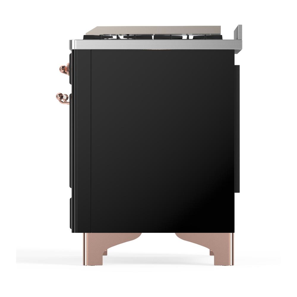 Ilve UM60FSQNR3BKP Ilve Um60Fsqnr3Bkp Majestic Iii 60 Inch Dual Fuel Range With 7 Burners, Griddle And French Top, Dual Function Burner With Up To 25,000 Btu (Natural Gas, Solid Door, Glossy Black, Copper)
