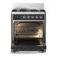 Ilve UM30QNR3MGC Ilve Um30Qnr3Mgc Majestic Iii 30 Inch Dual Fuel Range With 5 Black Brass Burners, Dual Function Burner Up To 25,000 Btu (Natural Gas, Solid Door, Graphite Matte, Chrome)