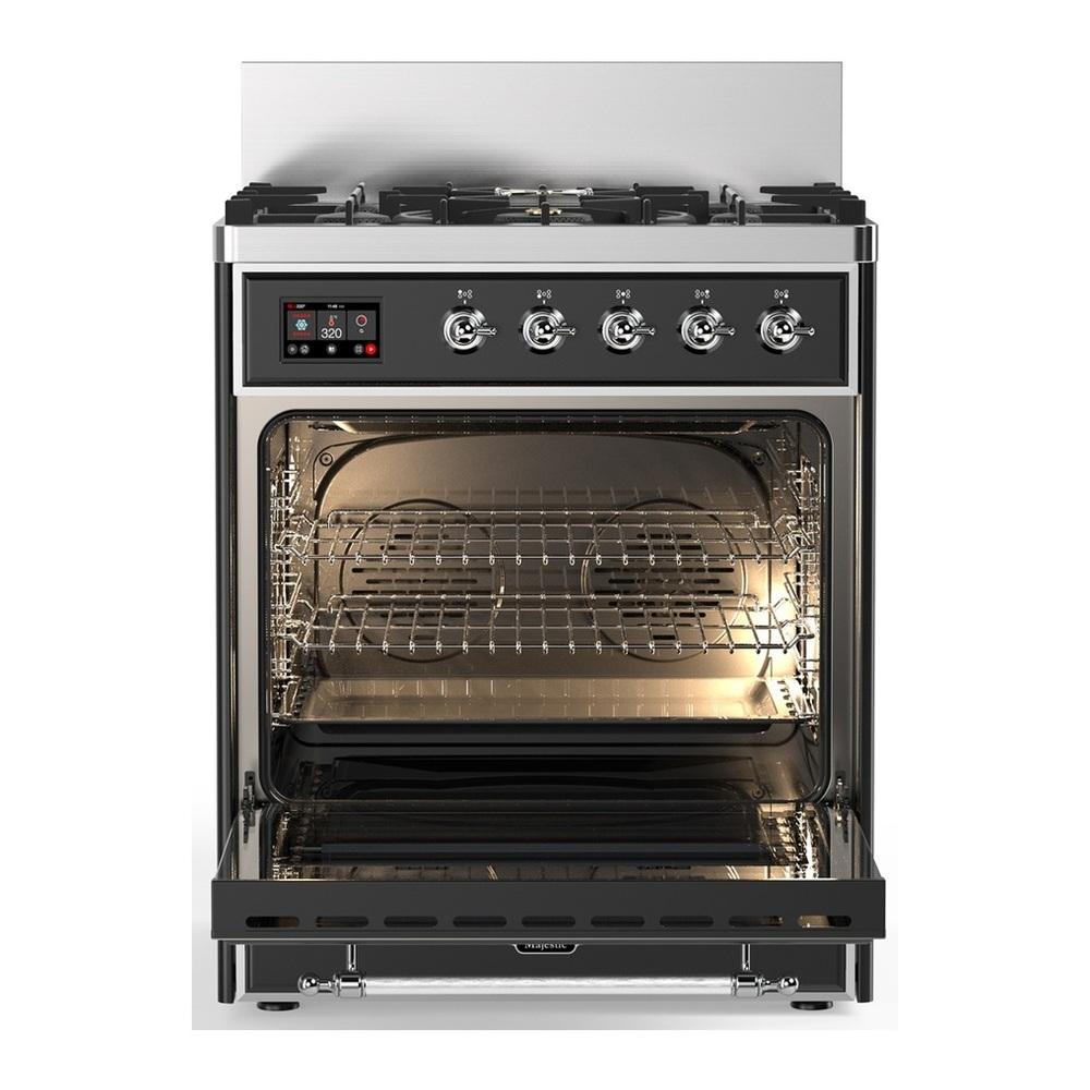 Ilve UM30QNR3MGC Ilve Um30Qnr3Mgc Majestic Iii 30 Inch Dual Fuel Range With 5 Black Brass Burners, Dual Function Burner Up To 25,000 Btu (Natural Gas, Solid Door, Graphite Matte, Chrome)