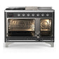 Ilve UM48FSQNR3MGCLP Ilve Um48Fsqnr3Mgclp Majestic Iii 48 Inch Dual Fuel Range With 5 Black Brass Burners, Griddle And French Top, Dual Function Burner Up To 25,000 Btu (Liquid Propane, Solid Door, Graphite Matte, Chrome)