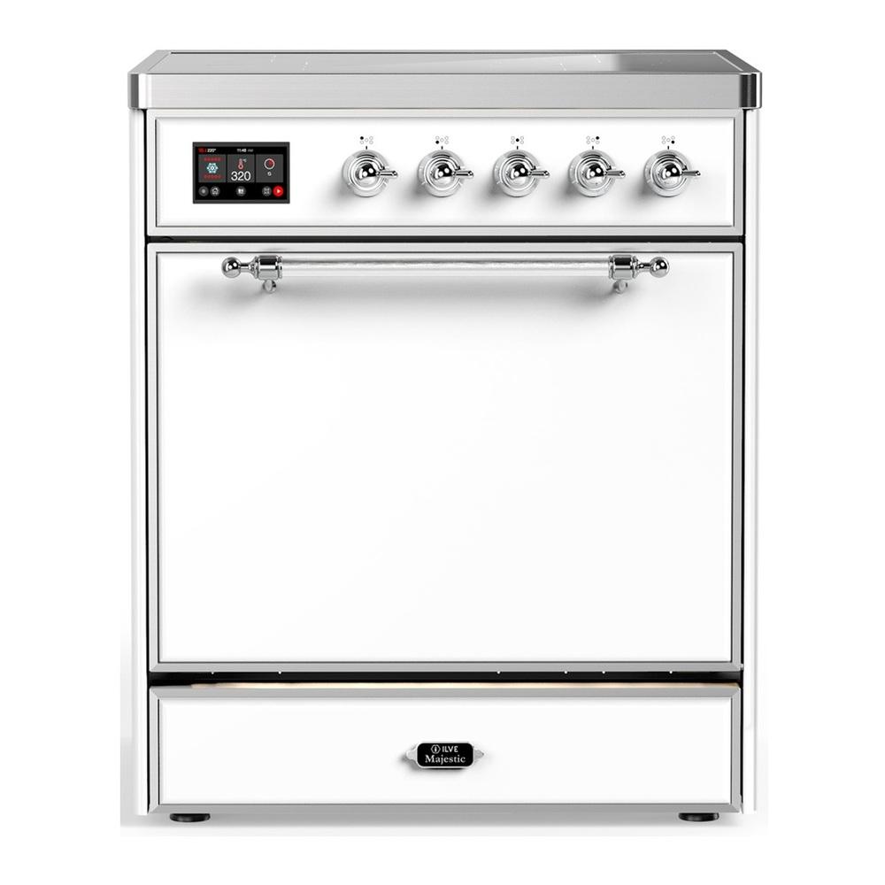 Ilve UMIB30QNR3WHC Ilve Umib30Qnr3Whc Majestic Iii 30 Inch Induction Range With 4 Elements, 4 Cu. Ft. Oven Capacity (Solid Door, White, Chrome)