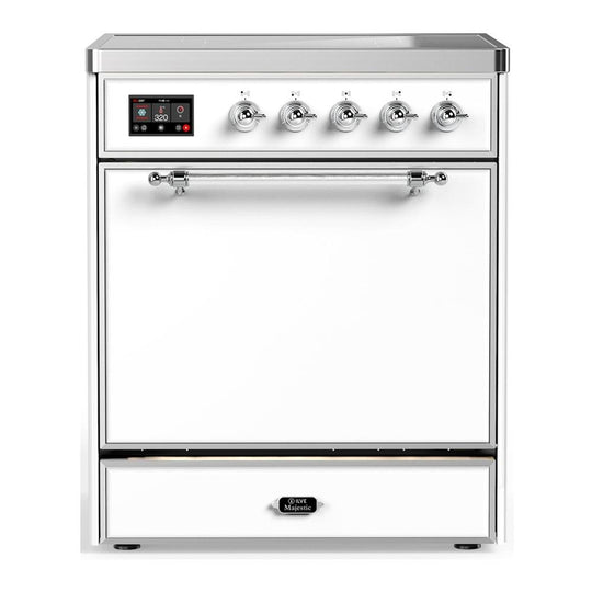 Ilve UMIB30QNR3WHC Ilve Umib30Qnr3Whc Majestic Iii 30 Inch Induction Range With 4 Elements, 4 Cu. Ft. Oven Capacity (Solid Door, White, Chrome)
