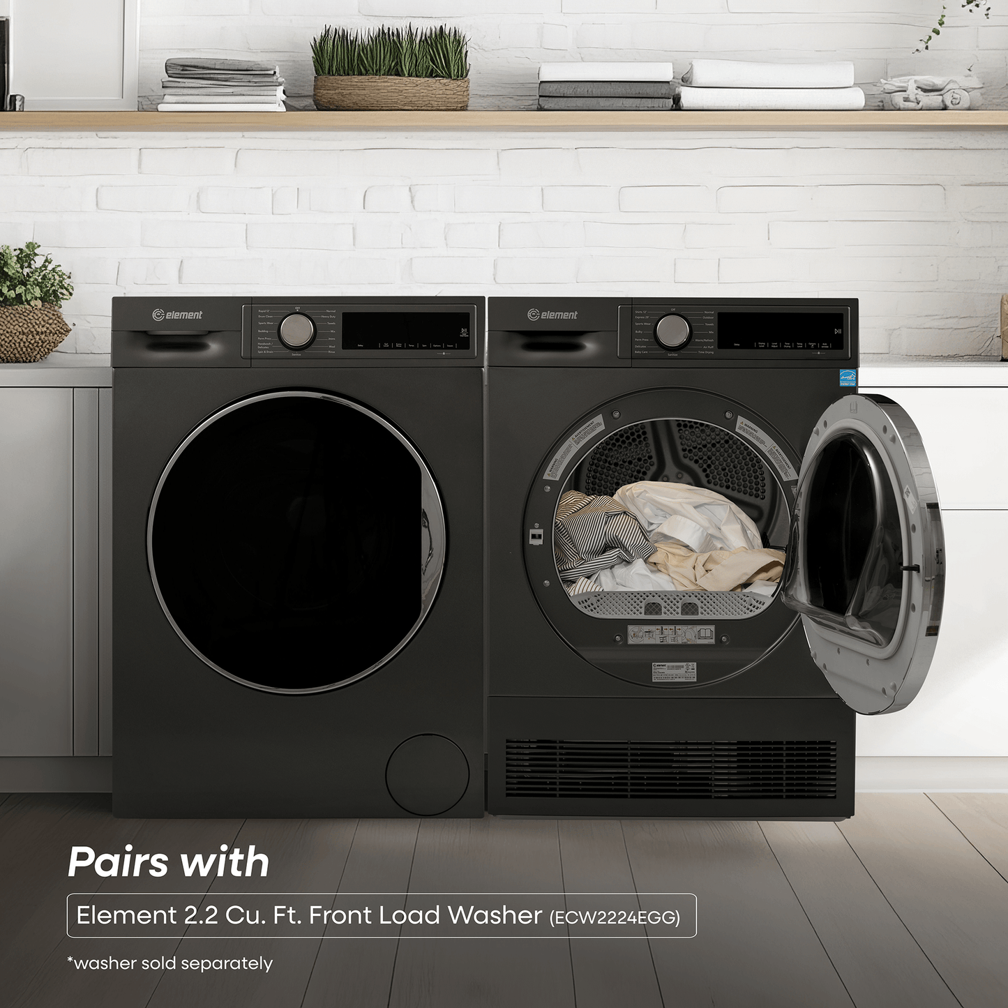 Element Appliance ECD4224EGG Element 4.0 Cu. Ft. Front Load Electric Dryer - Gray, Energy Star (Ecd4224Egg)